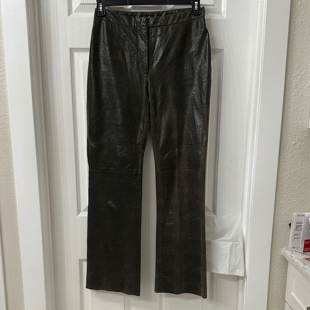 INC International Concepts Olive Croc-Embossed Leather Pants